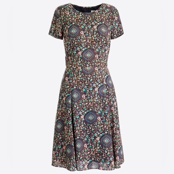J.Crew Short-sleeve flutter Floral Patterned  Dress Navy Pink Begonia Size 00 - Picture 2 of 13